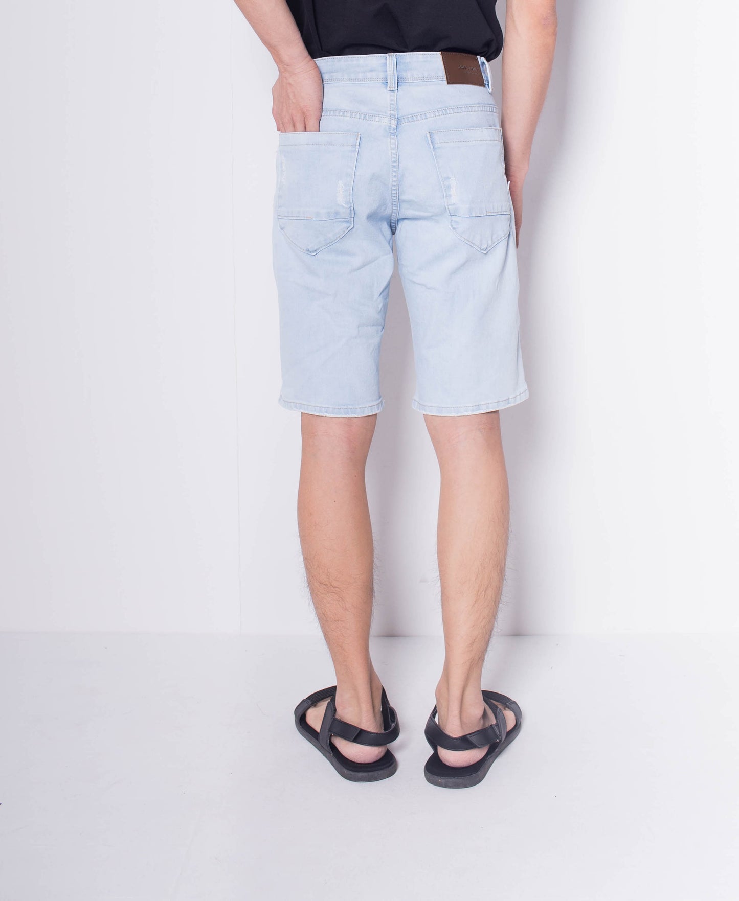 Men Ripped Short Jeans - Light Blue - H0M701