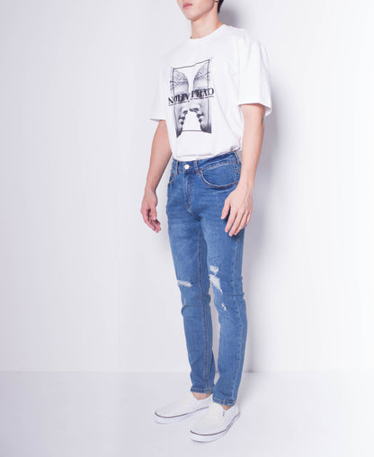 Men Skinny Ripped Long Jeans - Blue - H0M706