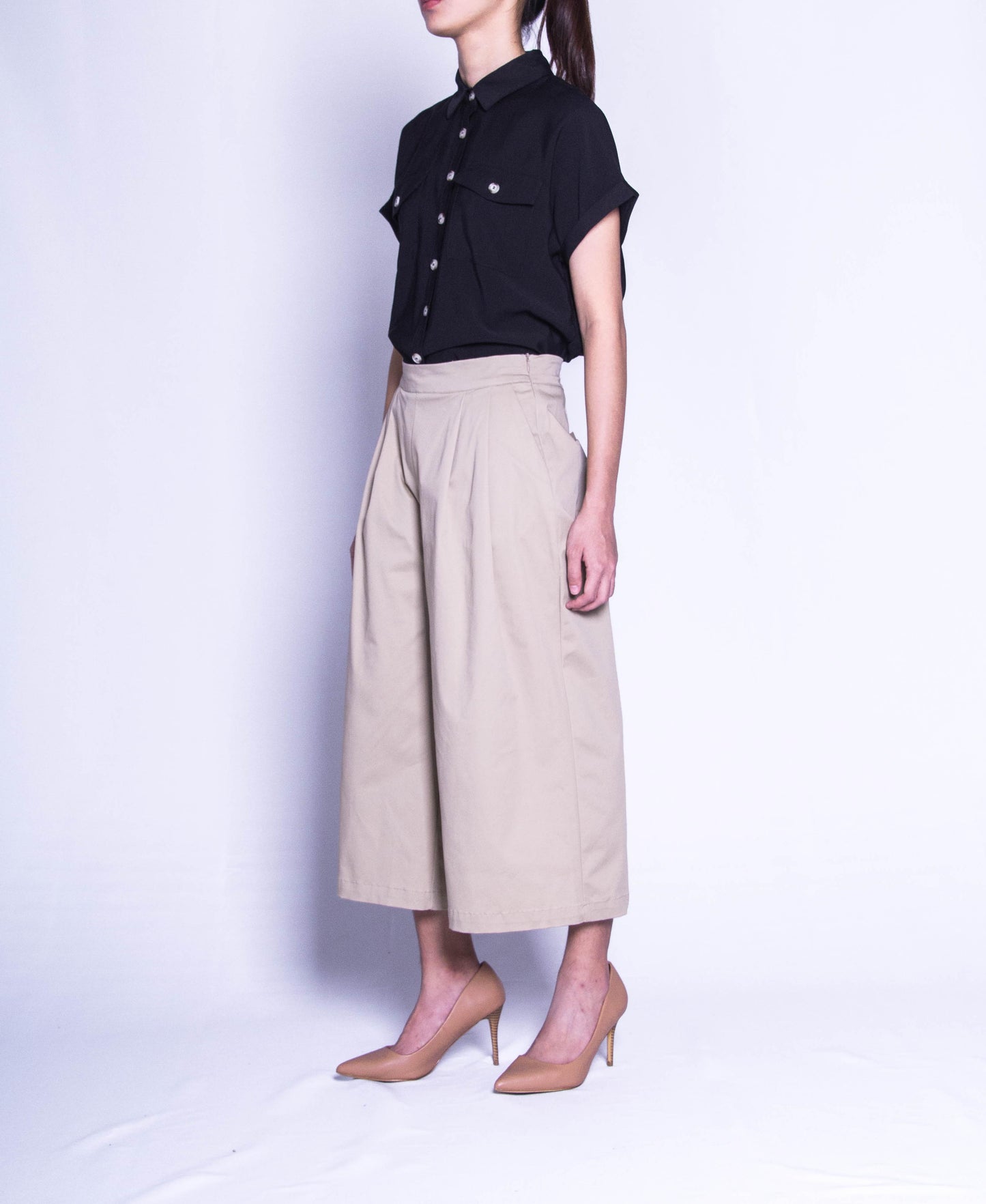 Women Wide Leg Long Pants  - Khaki - F9W133