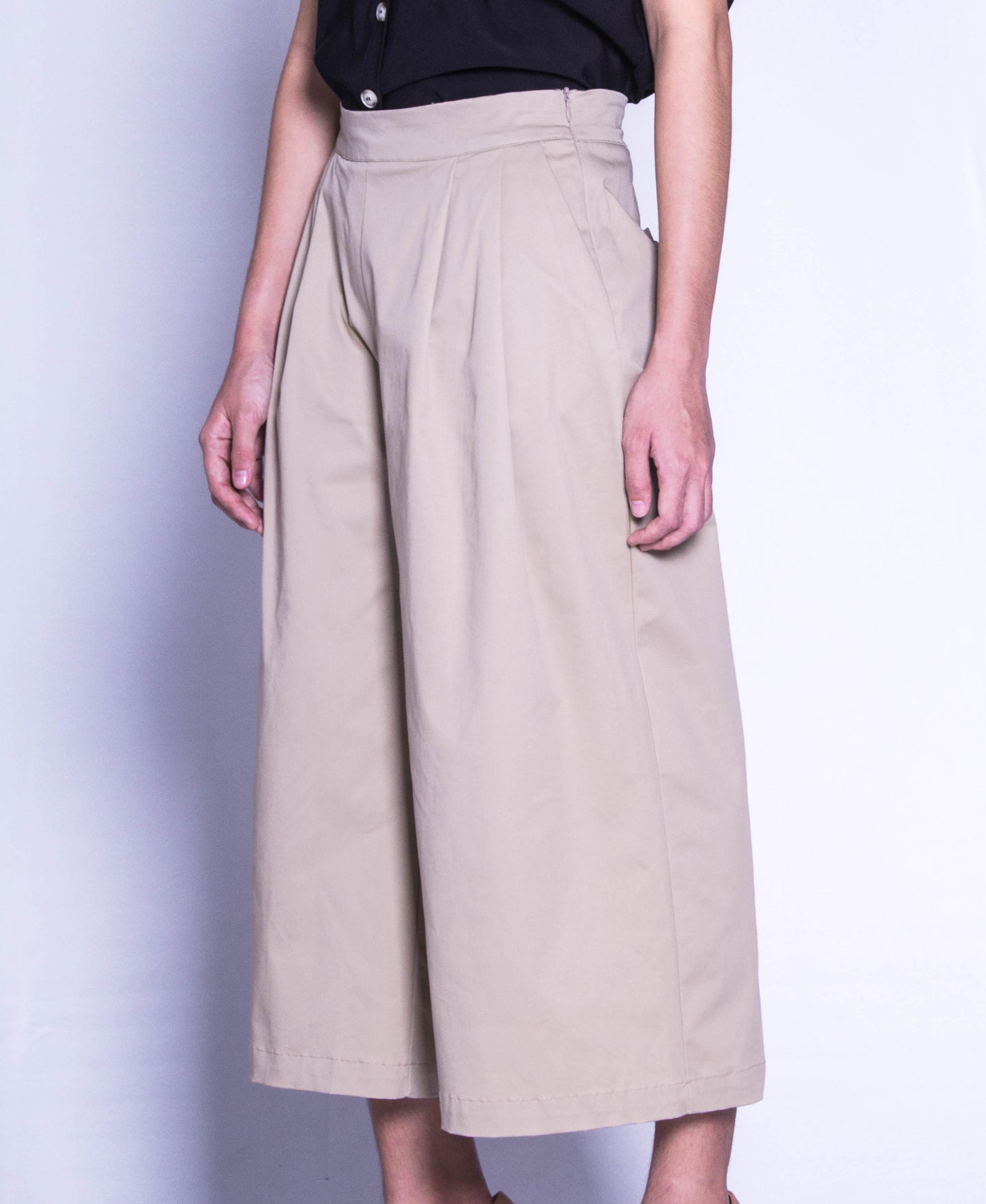 Women Wide Leg Long Pants  - Khaki - F9W133