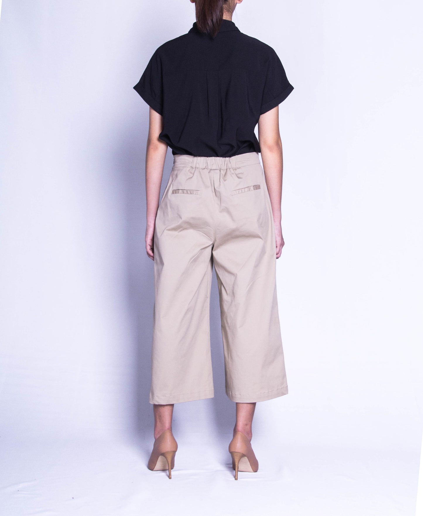 Women Wide Leg Long Pants  - Khaki - F9W133