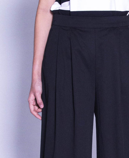 Women Wide Leg Long Pants - Black - F9W132