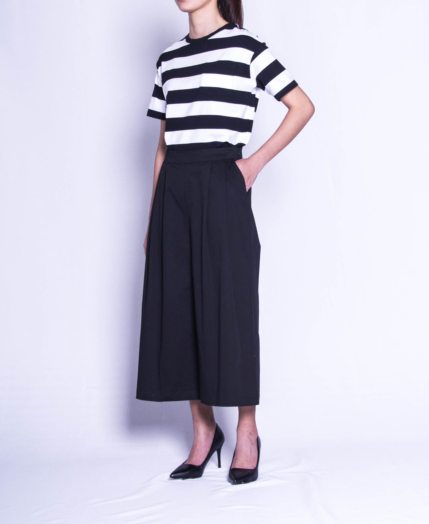 Women Wide Leg Long Pants - Black - F9W132