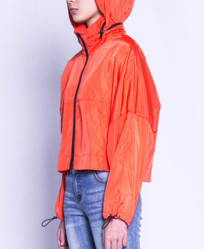 Women Packable Hoodie Jacket - Orange - F9W160