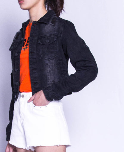 Women Denim Jacket - Black - F9W101