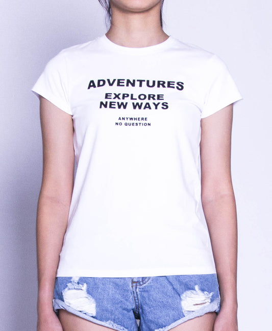 Women Short Sleeve Graphic Tee - White - F9W215