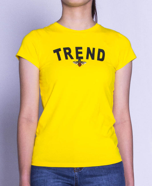 Women Short Sleeve Graphic Tee - Yellow - F9W199