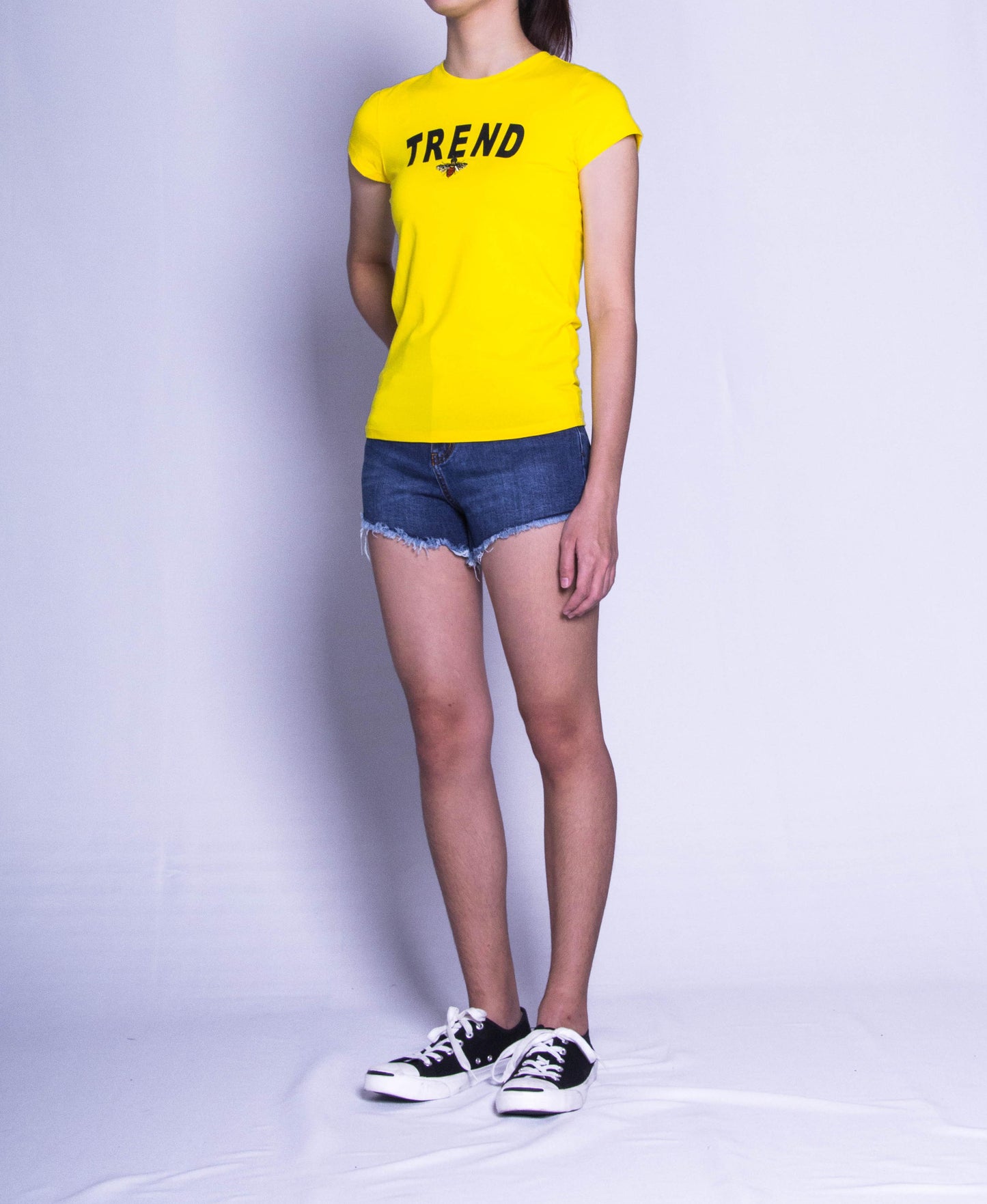 Women Short Sleeve Graphic Tee - Yellow - F9W199