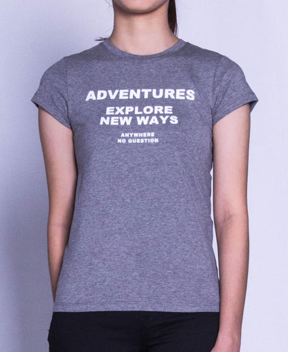 Women Short Sleeve Graphic Tee - Grey - F9W213