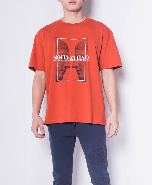 Men Short-Sleeve Oversized Graphic Tee - Orange - H0M549