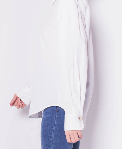 Women Pleated Long-Sleeve Shirt - White - H0W822