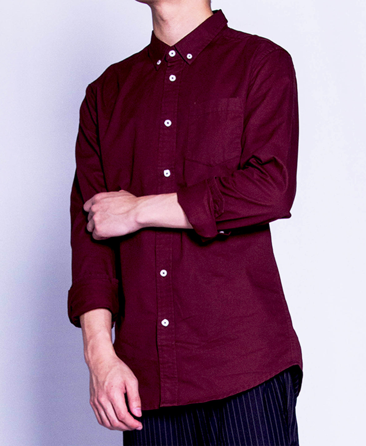 Men Long Sleeve Shirt - Maroon - F9M085