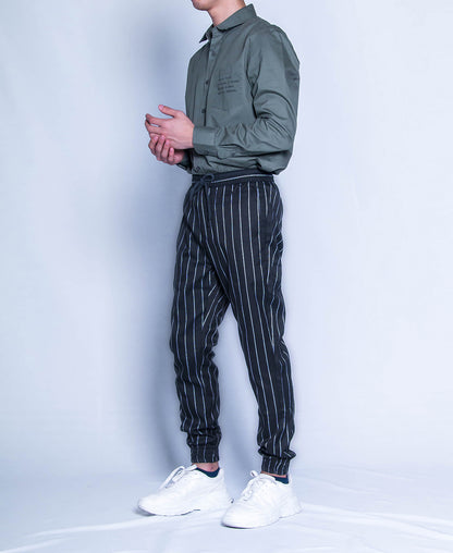 Men Stripe Long Jogger - Black - H9M211