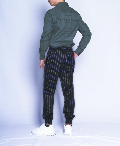 Men Stripe Long Jogger - Black - H9M211