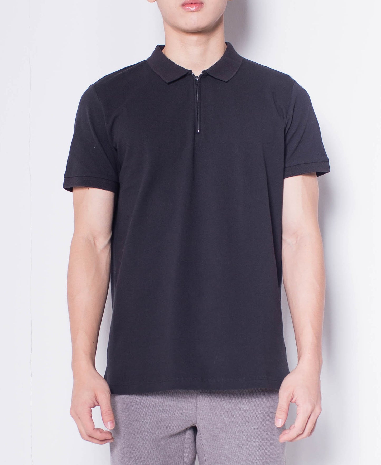 Men Short-Sleeve Zip Polo Shirt - Black - H0M760