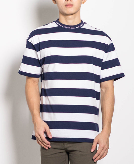 Men Oversized Stripe Tee - Navy - M0M456