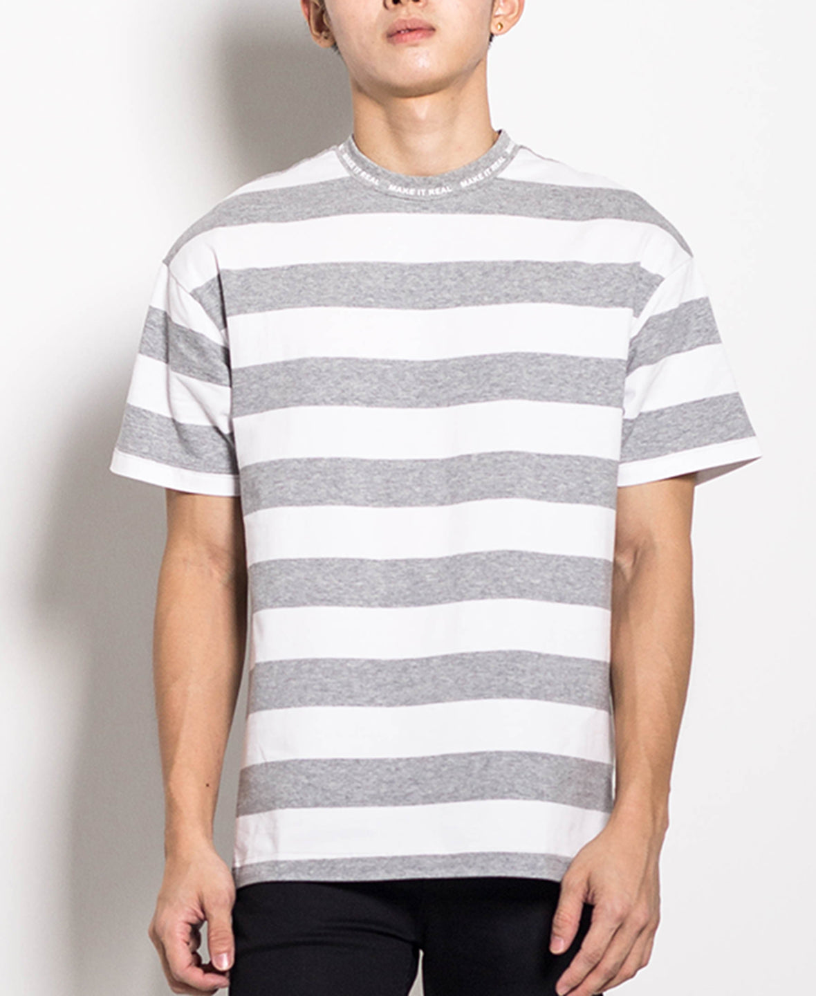 Men Oversized Stripe Tee - Grey - M0M457