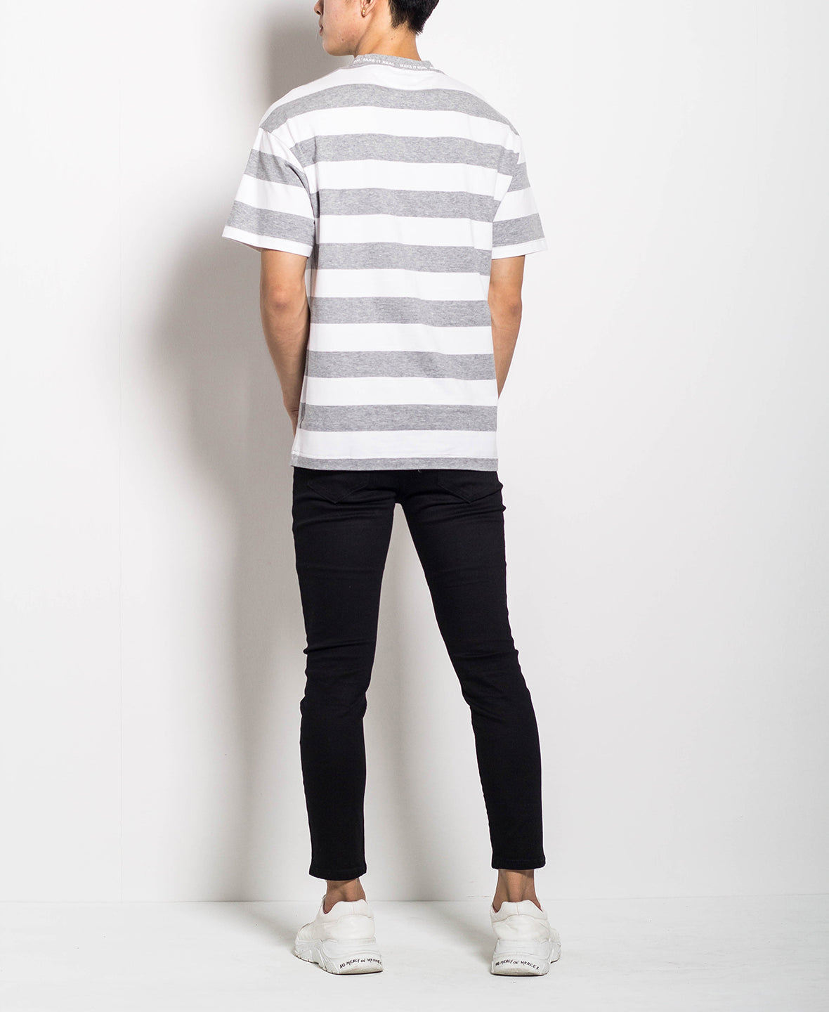 Men Oversized Stripe Tee - Grey - M0M457