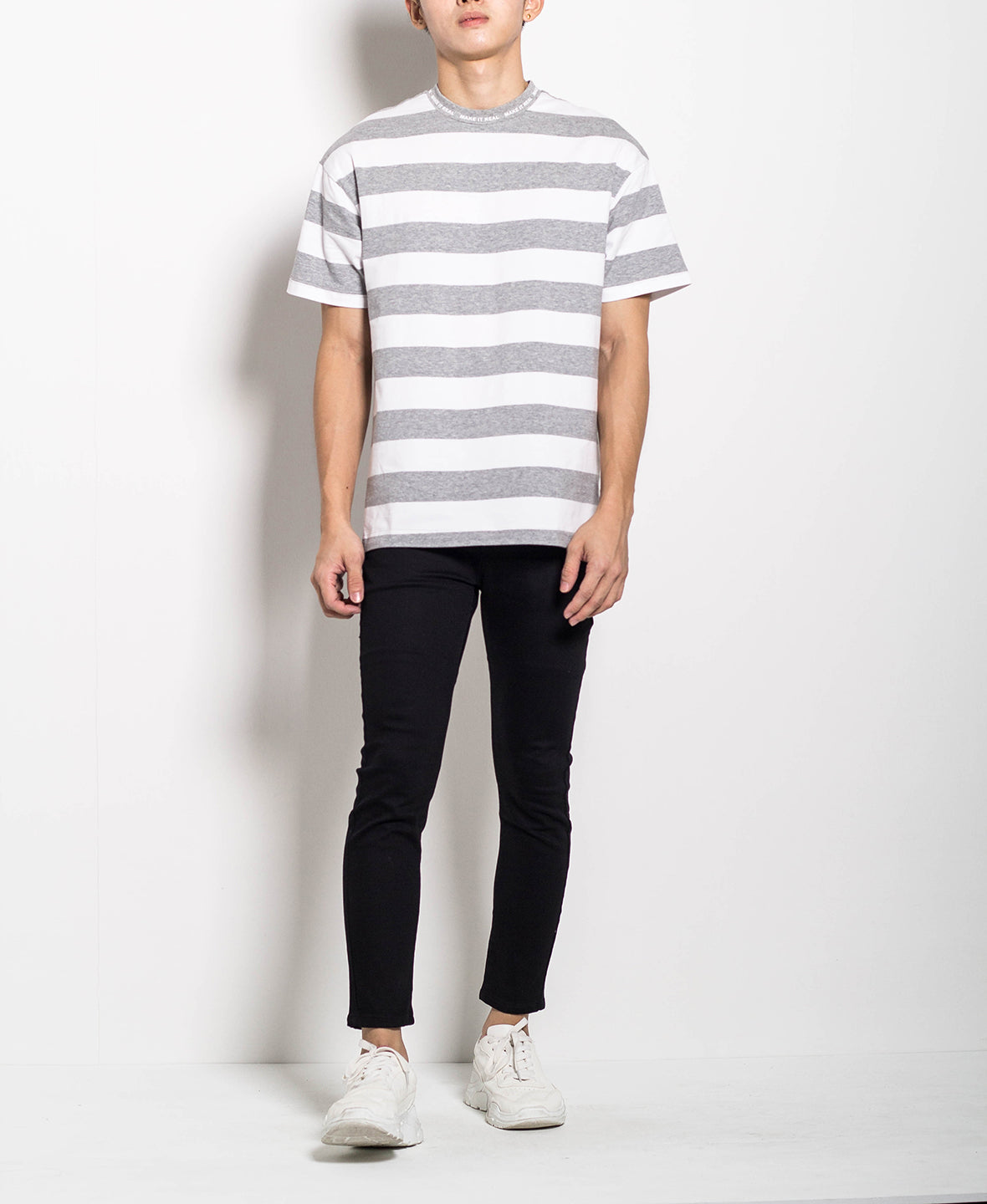 Men Oversized Stripe Tee - Grey - M0M457