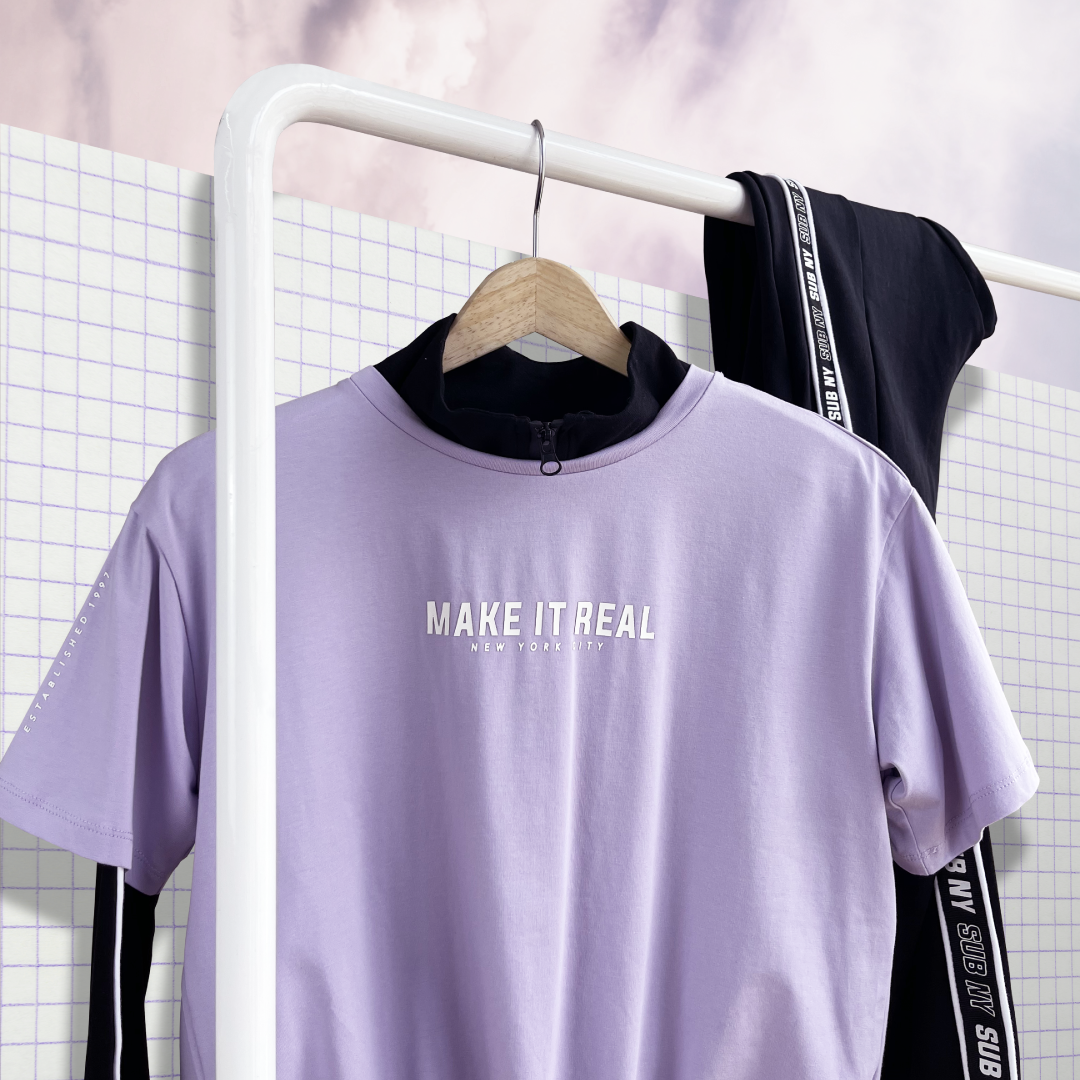 Women Short-Sleeve Fashion Tee - Light Purple - H1W225