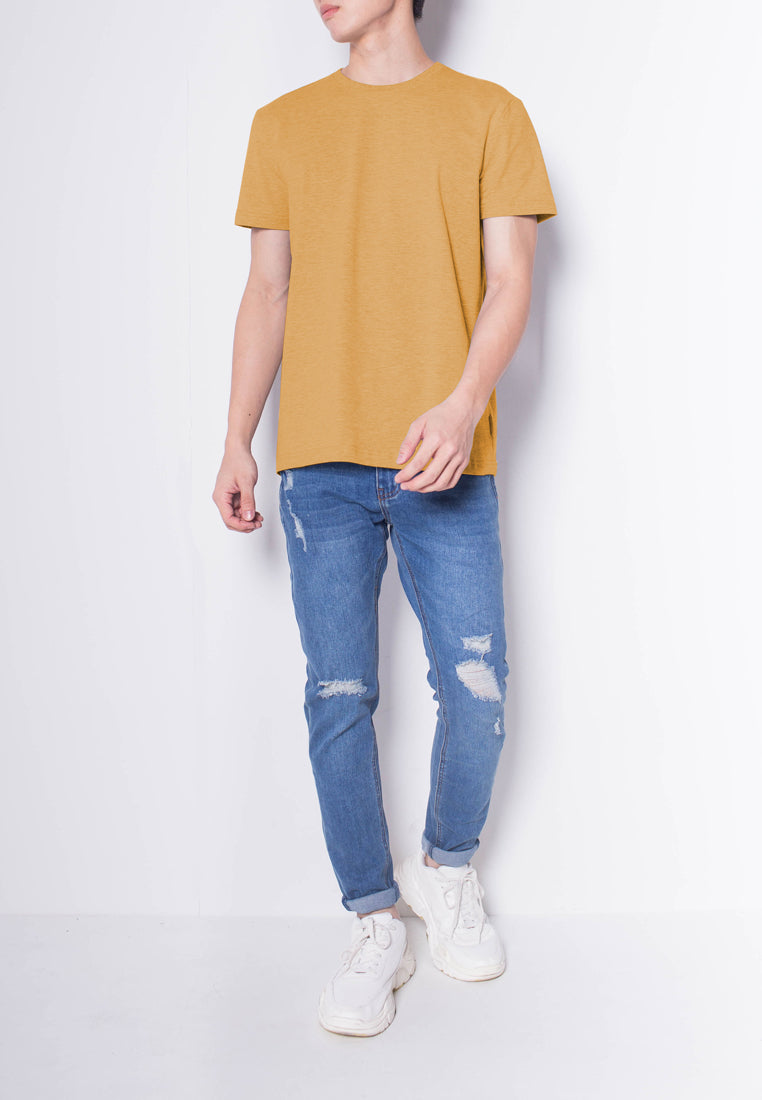 Men Short-Sleeve Basic Round Tee - YELLOW - H0M536